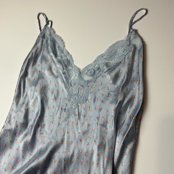 Blue Floral Victoria’s Secret Slip Dress with Lace - Picture 4 of 10